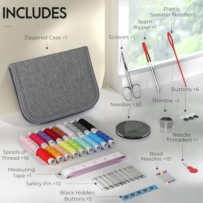 Coquimbo Sewing Kit Gifts for Adults Teen Grils Women Mom Grandma, Portable Sewing Supplies Contains Tape Measure, Scissors, Thimble, Thread, Sewing Needles (Gray, M) - Image 2