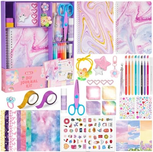 QIYVLOS 2 Pack DIY Journal Kit for Girls, Journaling Diary Toys for Ages 8-13, Arts and Crafts Birthday Stationery Set Gifts for Teen Girls Ages 8 9 10 11 12 13 14 Year Old by QIYVLOS