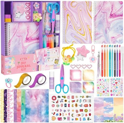 QIYVLOS 2 Pack DIY Journal Kit for Girls, Journaling Diary Toys for Ages 8-13, Arts and Crafts Birthday Stationery Set Gifts for Teen Girls Ages 8 9 10 11 12 13 14 Year Old by QIYVLOS