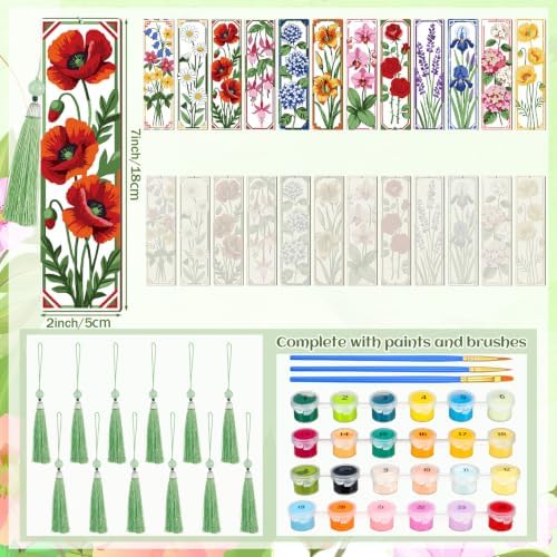 Kosiz 12 Pcs Flower Paint by Number Kit for Adult Wood Bookmark - Image 3