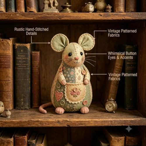 Lemeiwoo Patchwork Mouse DIY Kit, Handmade Sewing Craft Kit for Adults, Vintage Cottagecore Animal Quilting Project, Complete Fabric Mouse Making Set for Beginners, Hobbyists & Craft Lovers Gift (C) - Image 3