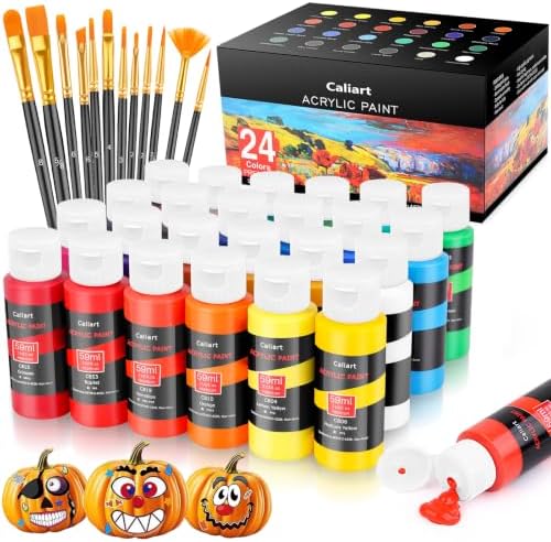 Caliart 24 Colors Acrylic Paint Set with 12 Brushes by Caliart