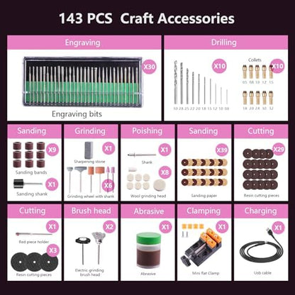 Cordless Resin Polishing Kit,Electric Resin Drill for Resin Casting Molds,Resin Tool with Mini Vice&143 Pcs Accessories,Resin Sander&Polishing Kit for Drilling,Carving,Polishing,Jewelry Making - Image 3
