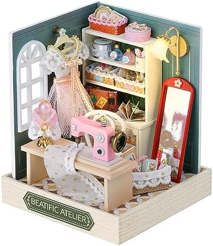 Kisoy Dollhouse Miniature with Furniture Kit, DIY 3D Wooden DIY House Kit with Dust Cover,Handmade Tiny House Toys for Teens Adults Gift (Beatific Atelier) by Kisoy