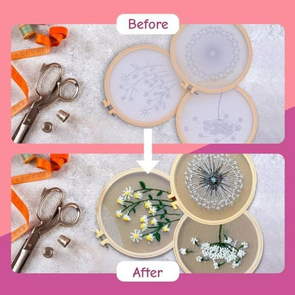 Clear Background Embroidery Kit for Beginners – DIY Hand Embroidery Kit with 3 Hoops, Stamped Patterns, Needles, Thread, Scissors – Minimalist Embroidery Set for Adults, Teens, Women, Craft Lovers - Image 5