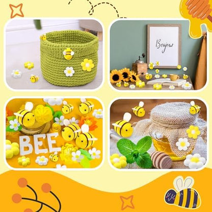 SmoothNovelty 35 Pcs Felt Bees Daisy Set for Bee Day Party Decor,15 Mini Honeybees and 20 Felt Sunflower for Beehive Accessories DIY Craft Baby Shower Birthday Gender Reveal Party Supplies - Image 5