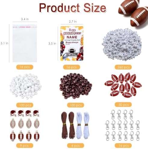 Tuhangcc 501 Pcs Football DIY Keychain Making Kit, Adjustable Letter Alphabet Beads Strings, 12 Charm 16 Cards with Lobster Clasps & Strings for Sport Theme Party Favor Gift (Football) - Image 3