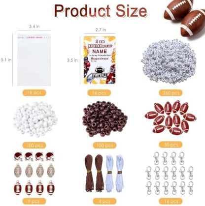 Tuhangcc 501 Pcs Football DIY Keychain Making Kit, Adjustable Letter Alphabet Beads Strings, 12 Charm 16 Cards with Lobster Clasps & Strings for Sport Theme Party Favor Gift (Football) - Image 3