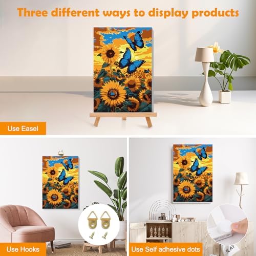 MOGTAA Sunflowers Paint by Numbers Kit for Adults Beginners with Frame, Butterfly Adult Paint by Number Kits on Canvas with Easel, Easy DIY Oil Painting Kits for Home Decor, 8x12in - Image 3