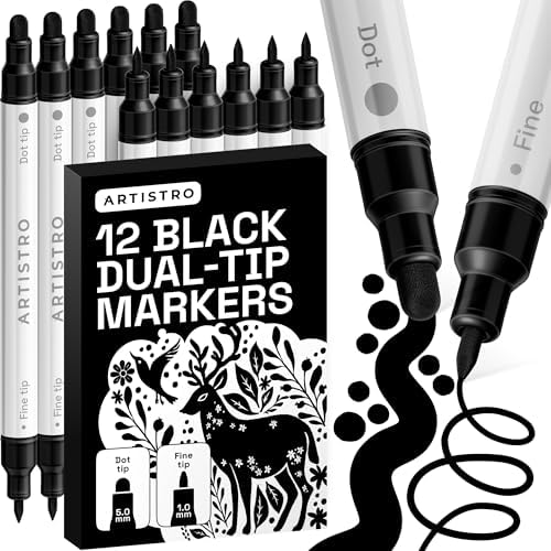 ARTISTRO Black Dual-Tip Acrylic Paint Marker Pens - Set of 12 by ARTISTRO