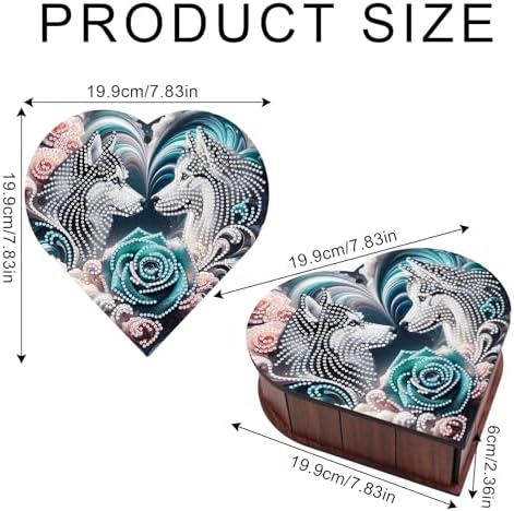 DIY Diamond Painting Kit Storage Box, Rose Wolf Dog Diamond Decorative Craft Heart Shaped Kit, Desktop Item Storage, Multifunctional Creative Craft Gift - Image 2