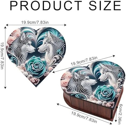 DIY Diamond Painting Kit Storage Box, Rose Wolf Dog Diamond Decorative Craft Heart Shaped Kit, Desktop Item Storage, Multifunctional Creative Craft Gift - Image 2