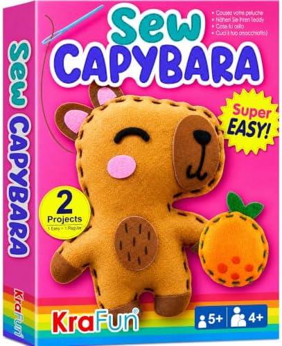 KRAFUN Beginner Sewing Kit, Sew Capybara & Orange, Pre-Cut Felt, Ages 5+ by FunCreativeArtsCraftKits