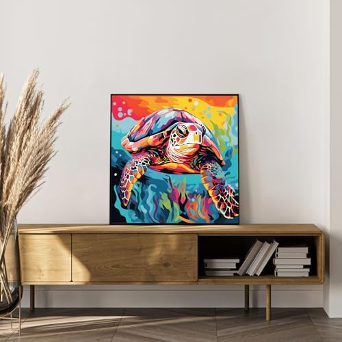 Okarina Framed Paint by Numbers Kit for Adults, Sea Turtle Decor 10x10 Inch - Image 3