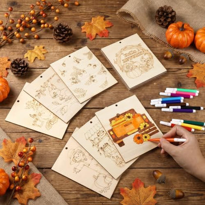 Soulchen 60 Pcs Large Fall Painting Crafts 4.7 x 3.9 Inch Unfinished Wood - Image 3
