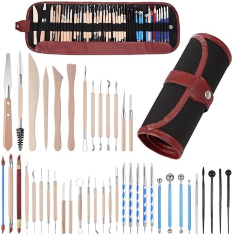 43 Pcs Pottery Tools for Sculpting Double Sided Ceramic Clay Carving Tool Set with Carrying Case Bag Polymer Clay Tools Kit for Trimming, Beginners, Pros, Adults, Supplies by Unknown