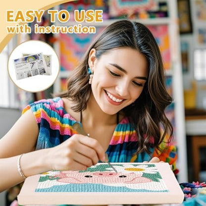 DOODLREAM Flowers Pig Punch Needle Kit for Beginner 9.4"x 9.4" - Image 3