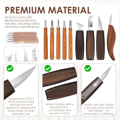 28 Pcs Professional Whittling Chisel Kit, Woodworking Hobby Kit, Ergonomic Carving Starter Set Portable Wood Carving Kit with PU Bag Present for Beginner Adult Kid DIY Fun - Image 5