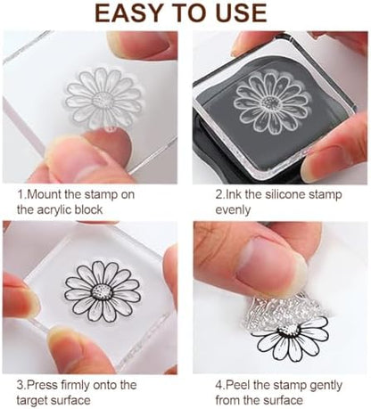 6Pcs Wildflower Clear Stamps for Card Making, 20 Ink Pad - Image 5
