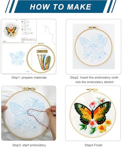 Zhenqing Butterfly Embroidery Kit 11.4x11.4 Inch - Complete Embroidery Set with Fabric, Threads, Needles & Hoop - Beginner-Friendly DIY Craft Kit for Adults (C0040) - Image 5