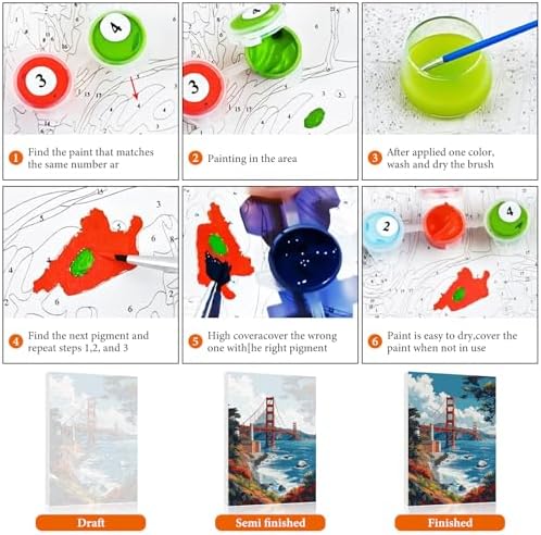 Paint by Numbers Kit for Adults Beginner 16x20 Inch, Golden Gate Bridge - Image 6