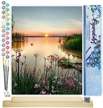 Figured'Art Paint by Numbers Kit for Adults Peaceful Lake 16"x20" - Craft Art Painting Rolled Canvas with DIY Wooden Frame by FiguredArt