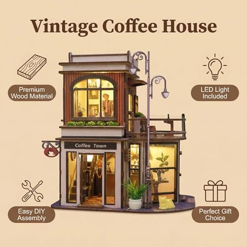 DIY Book Nook Kit, DIY Miniature House Wooden Coffee Shop Dollhouse with LED Light, 3D Wooden Puzzle for Adults & Teens Creative Bookshelf Decor, Craft Hobby Gift - Image 4