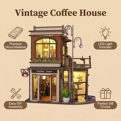 DIY Book Nook Kit, DIY Miniature House Wooden Coffee Shop Dollhouse with LED Light, 3D Wooden Puzzle for Adults & Teens Creative Bookshelf Decor, Craft Hobby Gift - Image 4