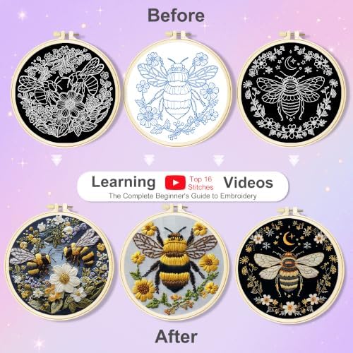 Huacan Embroidery Kit for Adults Beginners with 3 Hoops & Gift Box - Image 3