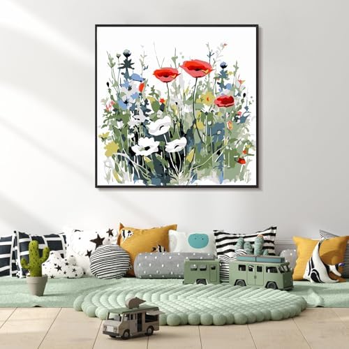 Yezavesu Flower Framed Paint by Numbers Kit for Adults Beginner & Kids Ages 8-12, Wildflowers Paint by Number Without Easel, DIY Adult Paint by Numbers Flowers for Home Wall Decor Gift 10x 10 inch - Image 2