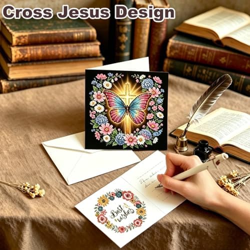 Zyvoreva 12 PCS Cross Diamond Painting Greeting Cards with Envelopes, Religious Diamond Art Kits for Adults, 5D DIY Bible Butterfly Art Crosses Cards for Birthday Baptism Sympathy Gifts (Cross) - Image 3