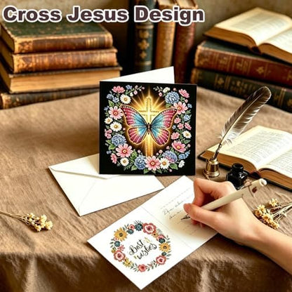 Zyvoreva 12 PCS Cross Diamond Painting Greeting Cards with Envelopes, Religious Diamond Art Kits for Adults, 5D DIY Bible Butterfly Art Crosses Cards for Birthday Baptism Sympathy Gifts (Cross) - Image 3