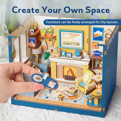 DIY Miniature House Kits-Living Room, 3D Wooden Puzzles with LED Light Tiny House Mini House Building Kit for Adults, Wooden Adults Crafts Home Decor Gifts for Parents Friends - Image 4