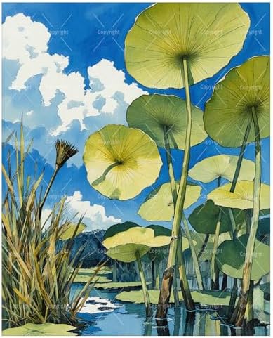 Botanical Paint By Numbers Kit For Adults - Diy Lotus Wetland Scene Painting On Canvas 16X20 In, Acrylic Paint Set, Suitable For Beginners, Wall Decor Art For Home Decoration Or Gifts, Unframed by Unknown