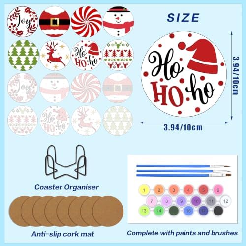 8 Pack Christmas Paint by Numbers Kits Coasters with Holder Cork Pads - Image 2