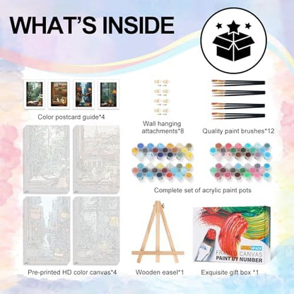 4 Pack Framed Paint by Numbers Kit for Adults Window View, Wooden Easel - Image 5