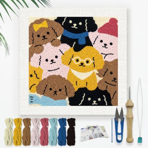 Doodlream Cute Dog Group Punch Needle Kit for Beginner 9.4"x9.4" by Doodlream