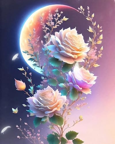 ZRIZQ Paint by Numbers Kit for Adults Beginner,Flowers Moon,16x20 by ZRIZQ