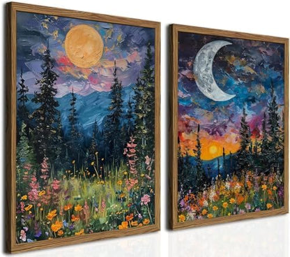 2 Pack Moon Paint by Numbers Kit for Adults Framed Canvas, Frameworkless by FairylandJinWenn