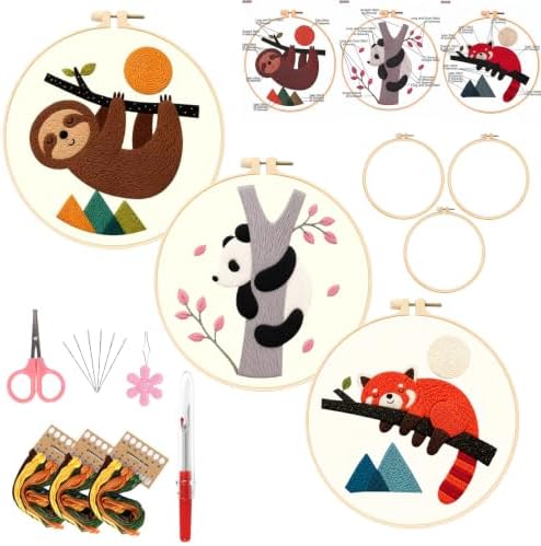 3 Packs Embroidery Kit for Adults, Embroidery for Beginners (Animal-2) by Unknown