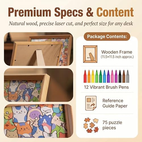 DIY Wooden Dog Puzzle Frame, 53 Colorable Puzzle Pieces, Comes with 12 Coloring Pens, Creative Art Craft Set, Suitable for Adults, Unique Handmade Gift for Dog Lovers, Home Decor (Puppy) - Image 6