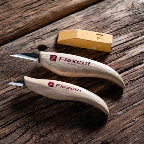 Flexcut Whittler’s Knife Kit (KN300) 2-Piece Set with KN13 & KN27 High-Carbon Steel Blades, Ergonomic Ash Wood Handles, Gold Polishing Compound, 5.2 oz, Made in USA - Image 3