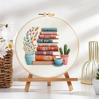 DIY Embroidery Kit for Beginners Adults, Stamped Books, Flowers & Coffee Pattern Embroidery Kit, Cross Stitch Set Include Embroidery Cloth Hoops Threads Needles Instruction, for Home Ofiice DIY Gift - Image 5