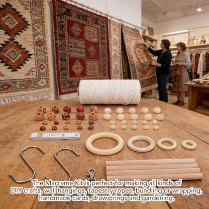 VINGVO Macrame Plant Hanger Kit, 3mm 115yard Natural Cotton Cord & Solid Wood Accessories Macrame Kit with 100pcs Wood & Painted Beads, Kits for Beginners Home Decor - Image 3