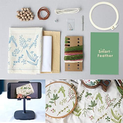 Smart-Feather Embroidery Drawstring Bag Kits with Patterns, Needlepoint Sewing Handbag Kit for Beginners, Embroidery Start Kit with Hoop - Image 2