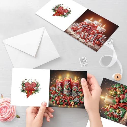 MVVMTOP 6pcs Christmas Diamond Painting Greeting Card with envelopes, DIY Candle Diamond Art Greeting Card for Blessing and Wish Special Shaped Arts Crafts for Birthday Thanksgiving Day Holiday - Image 7