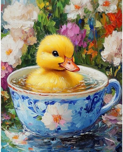 RICUVED Duck Paint by Numbers for Adults, Flowers Paint by Numbers Kit for Adults Beginners, DIY Acrylic Oil Painting on Canvas Easy for Gift Home Wall Decor 16x20 Inch by RICUVED