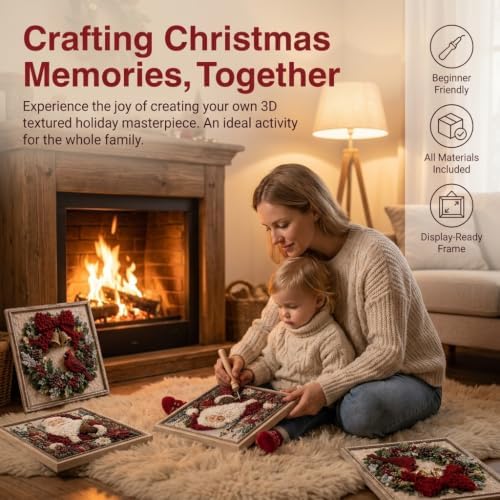 3D Christmas Fabric Art Kit with Frame, No-Sew Handmade Fabric Poke Art Kit - Image 4