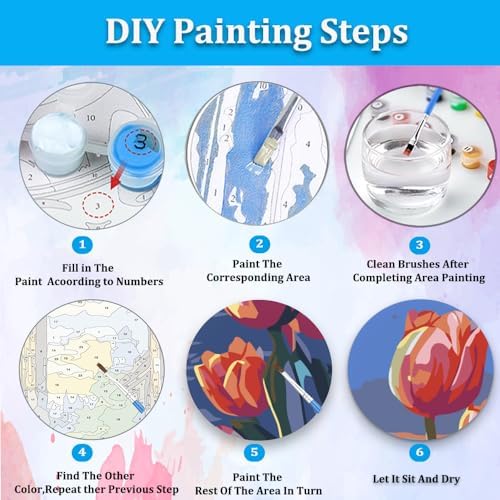 Artunion Framed Paint by Numbers Kit for Adults Beginners & Kids Ages 8-12,Sunset Tulip Flower Paint by Number with Frame,Floral Paint by Numbers Kit on Canvas 10 * 10 Inch Without Easel - Image 6