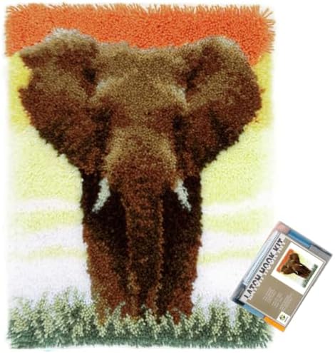 Elephant Latch Hook Kits for Adults Beginners, Pre-Printed 15“ X 20" by EMISTEM